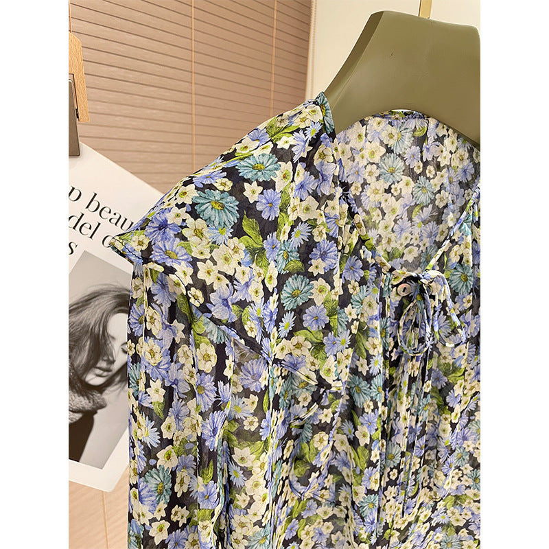 Silk shirt women's spring and summer new mulberry silk design sense niche long-sleeved top, unique printed shirt