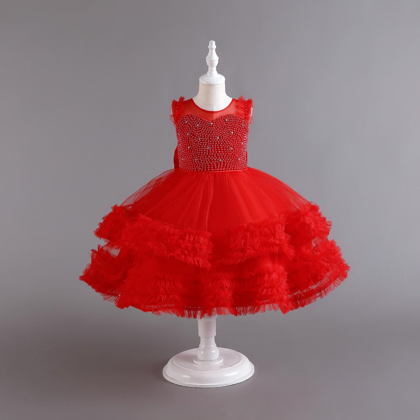 ZllKl High-End Girls Evening Dress Summer Performance Host Dress Flower Girl Dress Children Princess Dress One Year Old Celebration Dress