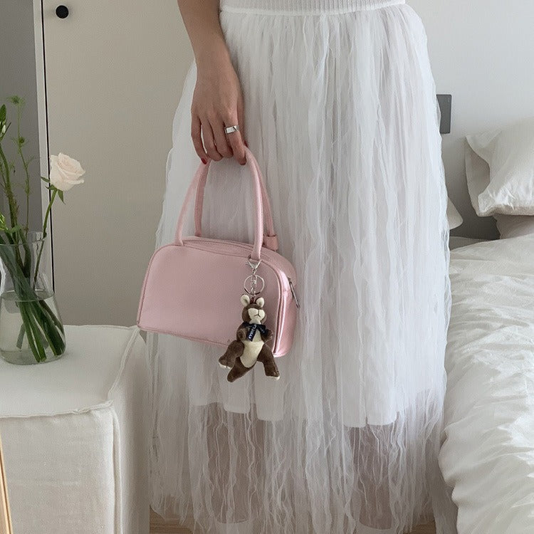 ZLLKL 2025 Korean version of niche temperament silk pink ballet handbag summer trendy handbag pillow bag women's bag