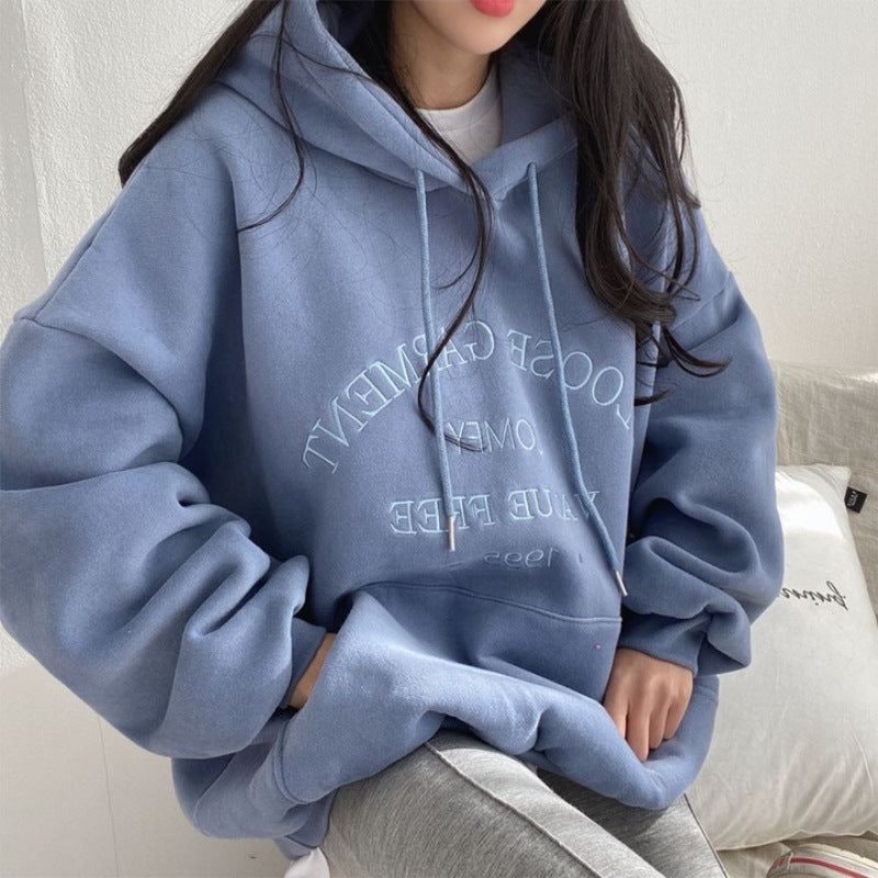 ZLLKL 2025 Hooded sweater women's new loose spring autumn and winter thin thickened fleece jacket large size top Korean version