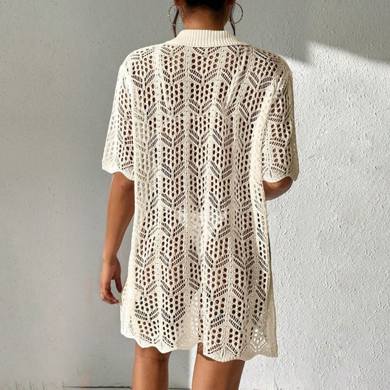 2025 Popular, popular summer new beach skirt women solid color sexy knitted beach bikini swimsuit blouse sunscreen clothing