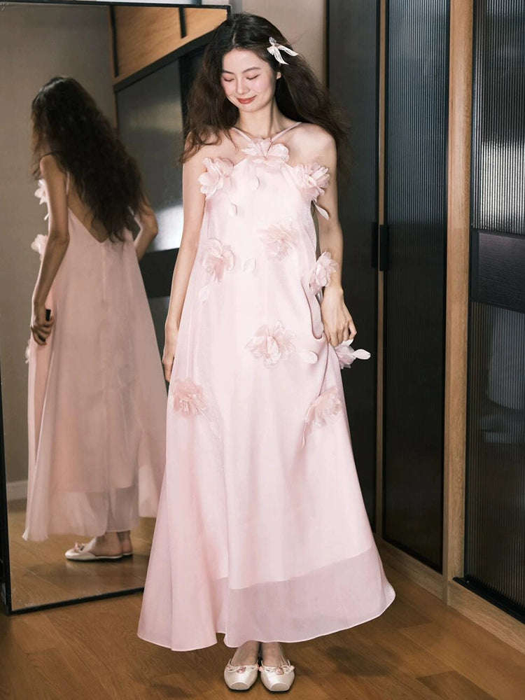 Pink morning gown femininity super fairy suspender bride return engagement dress banquet welcome three-dimensional flower dress