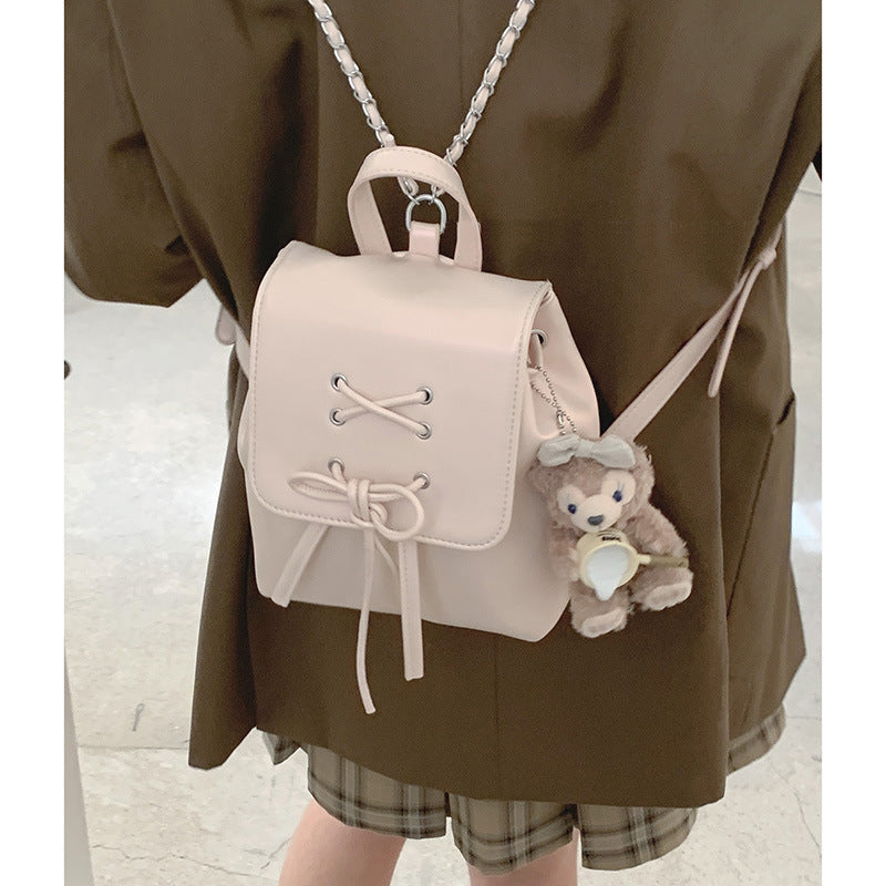 ZLLKL 2025 Ballet style bow backpack women's summer trendy Korean backpack cute portable shoulder bag schoolbag