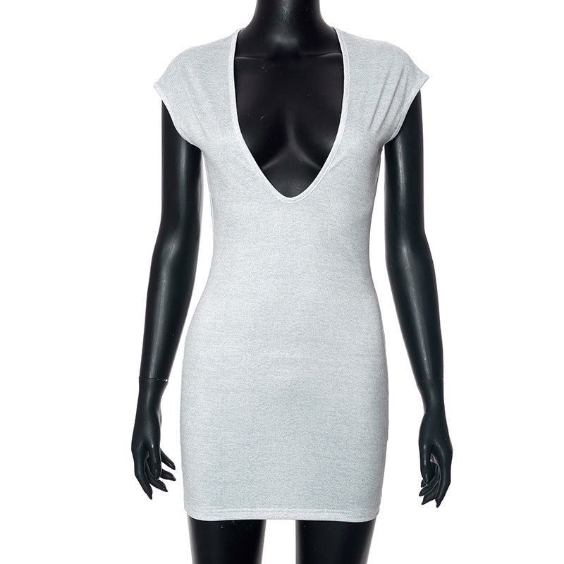 2025 Q24DS107 New women's clothing summer new solid color Spice Girls sexy deep V-bag sleeve slim-fitting short dress