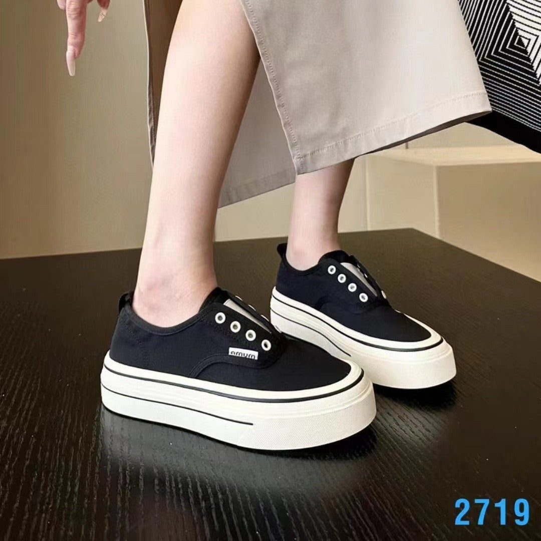 ZllKl New Summer Thin Mesh Surface Shoes Women's Platform Muffin Sneakers Slip-on Canvas Lazy Sports Casual Shoes Fashion