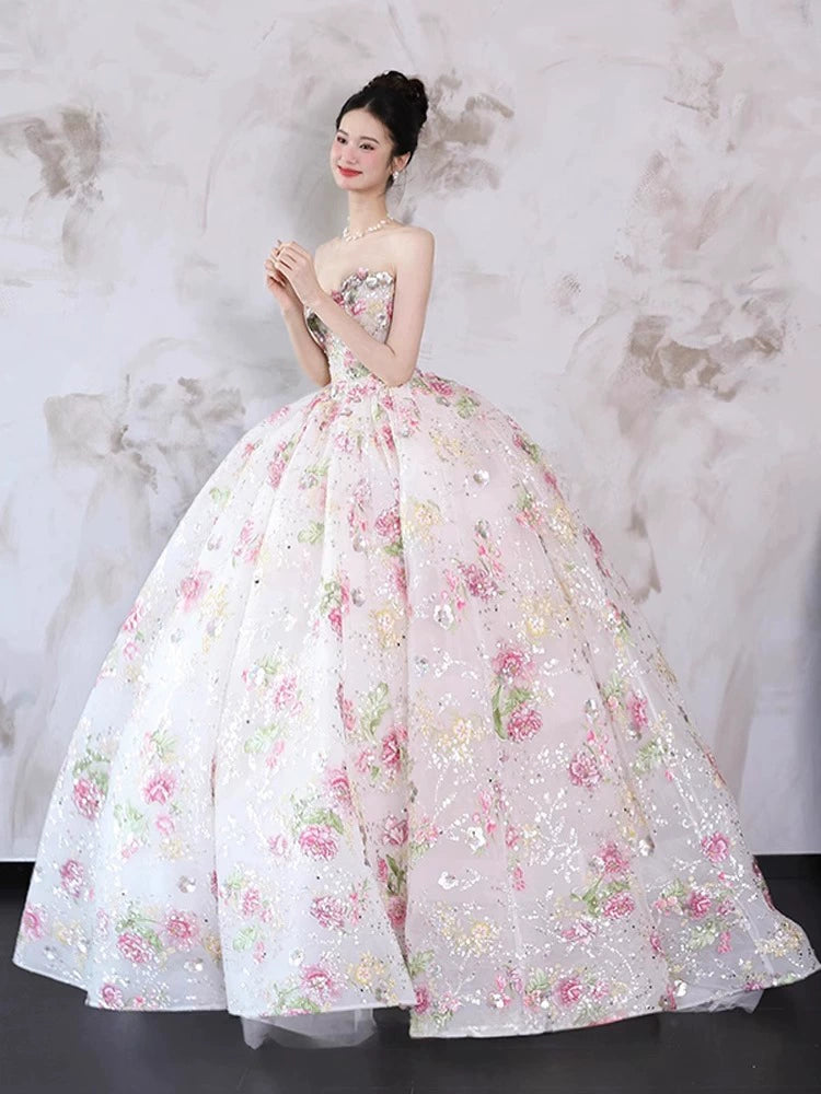 Flower fairy engagement evening dress bride morning robe morning shot high-end heavy industry student day bar mitzvah princess dress