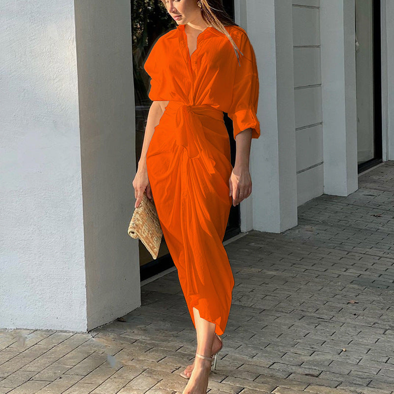 Fd933 in Stock Hot Women's Clothing 2023 Summer Solid Color Sexy MiuMiu Bag Arm Cardigan Shirt Dress