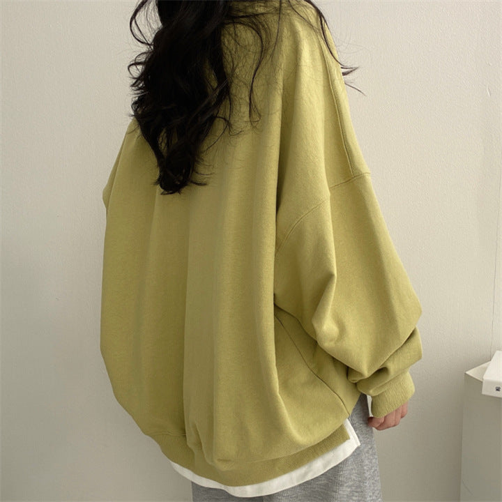 ZLLKL 2025 Cotton, fake two-piece sweater, women's loose Korean version, loose and versatile clothes, large size, spring and autumn solid color coat ins trendy brand