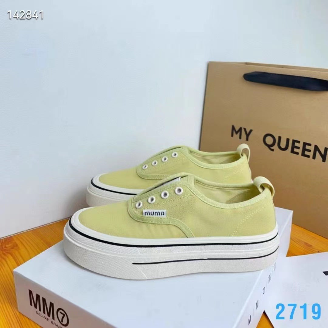 ZllKl New Summer Thin Mesh Surface Shoes Women's Platform Muffin Sneakers Slip-on Canvas Lazy Sports Casual Shoes Fashion