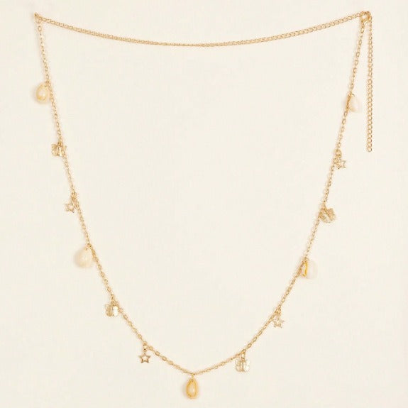 FB3358 2025 waist chain butterfly shell hollow pentagram pendant metal chain waist chain body chain