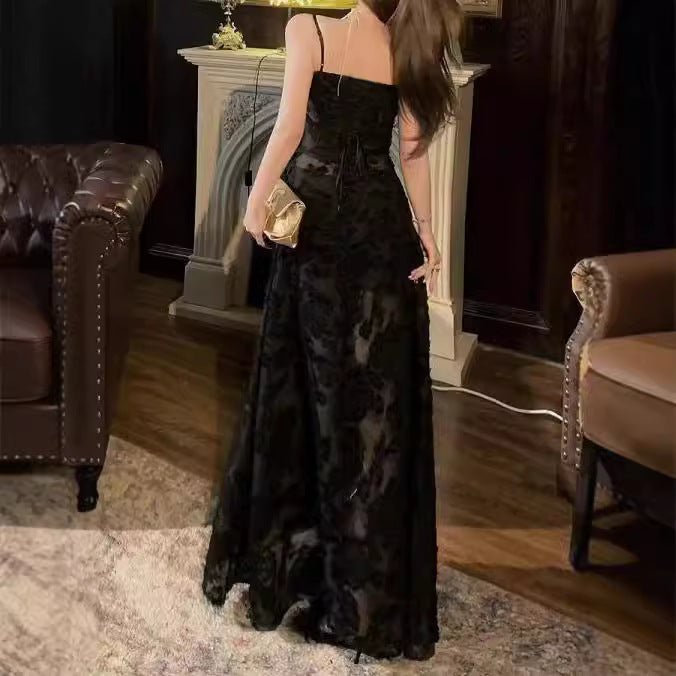 2025 Spot black perspective dress dress popular summer new temperament seaside vacation thin tall long dress women