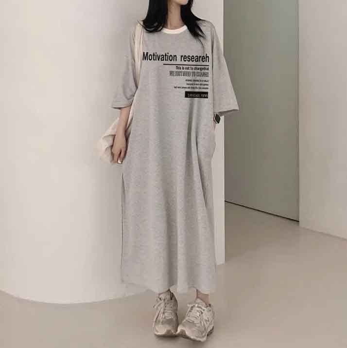 ZllKl 2025Manufacturer pure cotton short-sleeved T-shirt skirt women's summer popular new Korean version Popular style printing loose casual medium and long even