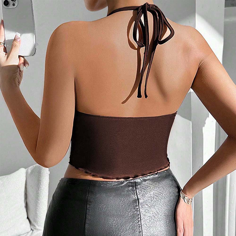 popular New sexy style neck vest autumn and winter new halter back short top women