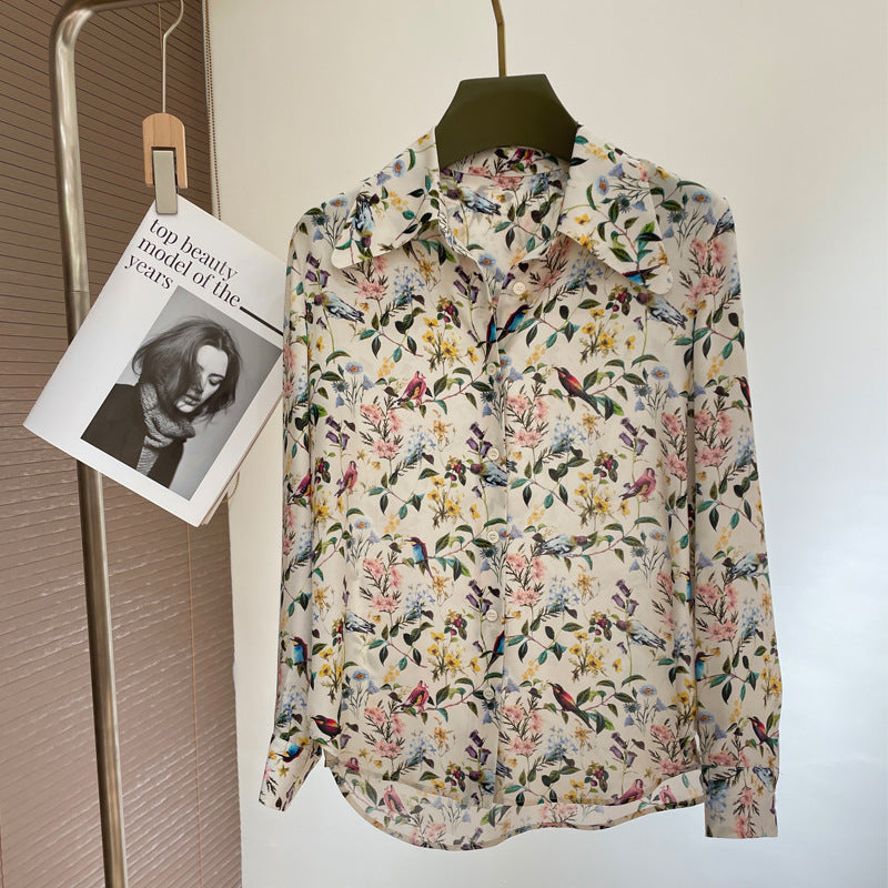 Silk shirt women's spring and summer popular mulberry silk design sense niche top outside wear temperament fashion shirt