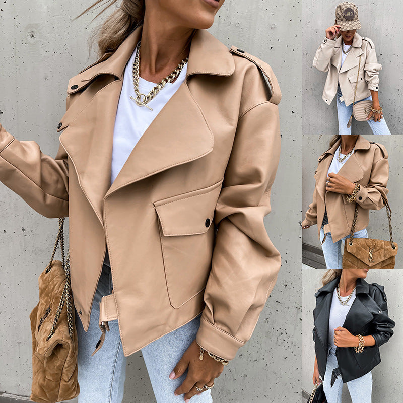 Cross-border New Europe and the United States wish foreign trade women's clothing new autumn and winter PU leather top jacket loose