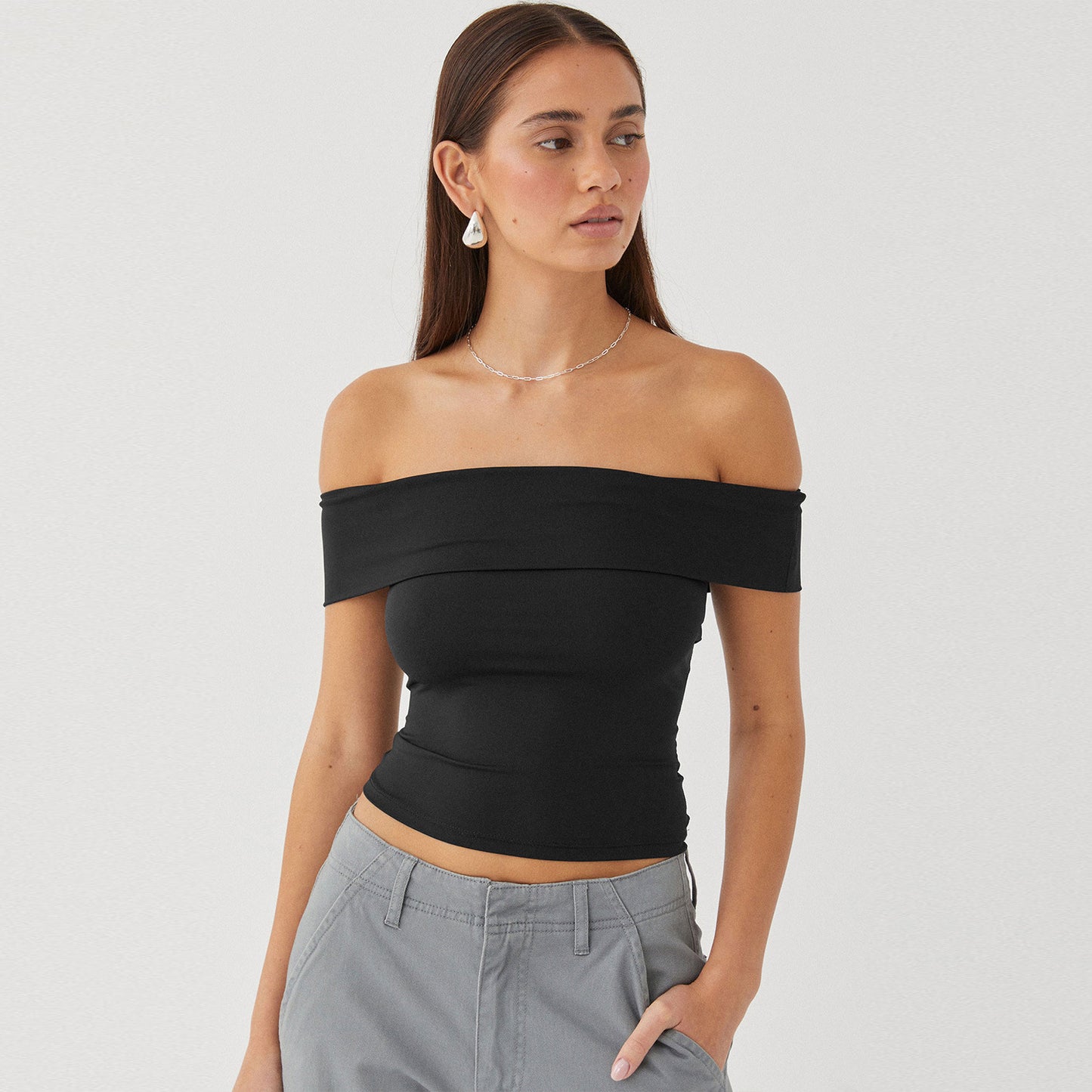 ZllKl European and American Women's Clothing Summer New Tube Top Sexy T-shirt off-Shoulder Hot Girl Pure Desire Style Top for Women