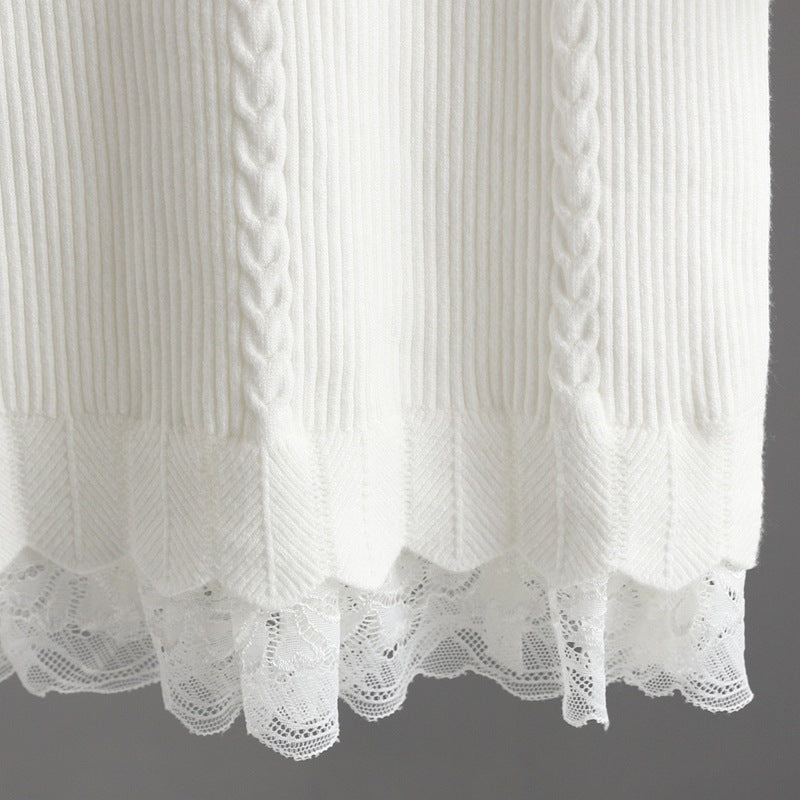 ZllKl Lace knitted dress women's autumn and winter inner lining skirt slim fit with coat medium and long sweater skirt arm