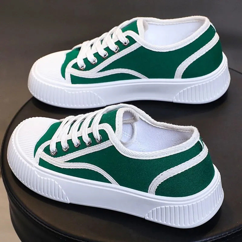 ZllKl Women's Canvas Shoes New Summer Spring and Autumn Fashionable Ins Versatile Biscuit Board Shoes Thick Bottom Leisure Cloth Shoes