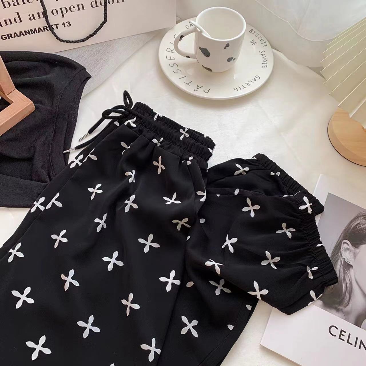 ZllKl Ice Silk Plaid Casual Pants Women's Summer Thin Cool Women's Lantern Pants Large Cropped Casual Harem Tappered Pants