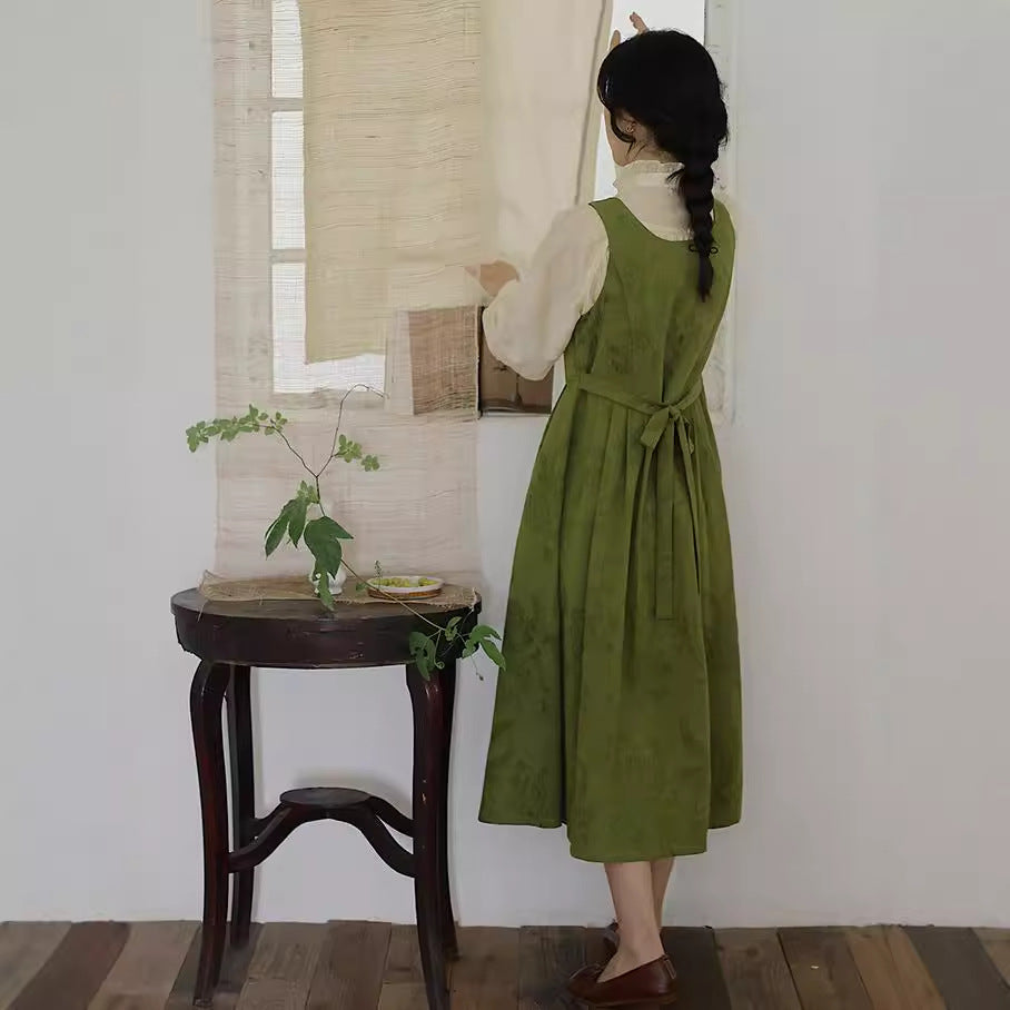 2025 style spring swing dress, high waist dress, jacquard literary sleeveless vest skirt women 220931