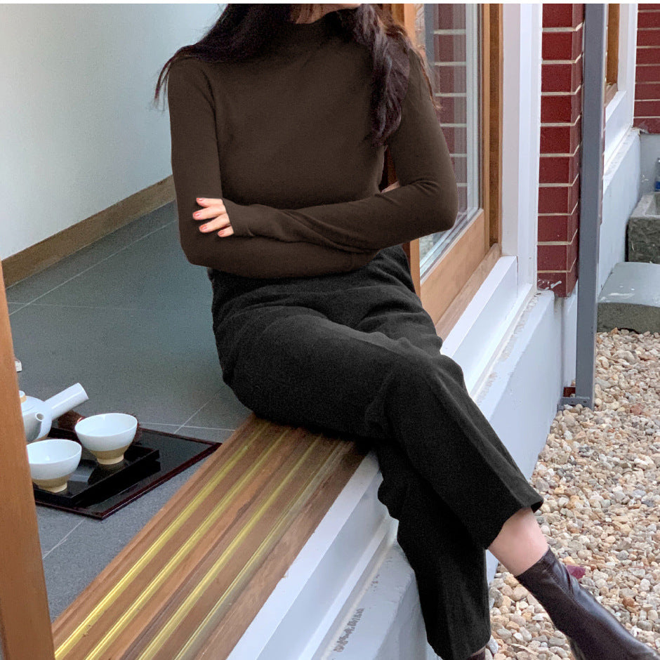 ZLLKL 6-color, semi-turtleneck double-sided German velvet bottoming shirt for women's autumn and winter, student warm long-sleeved women's top, 2025 style