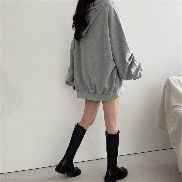ZLLKL 2025 Zipper sweater women's hooded new women's clothing loose spring, autumn and winter thickened velvet thin clothes