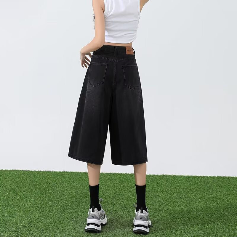 Light Blue Cropped Jeans Women's Summer Thin 2025 New High Waist Slimming and Straight Loose Cropped Wide Leg Pants