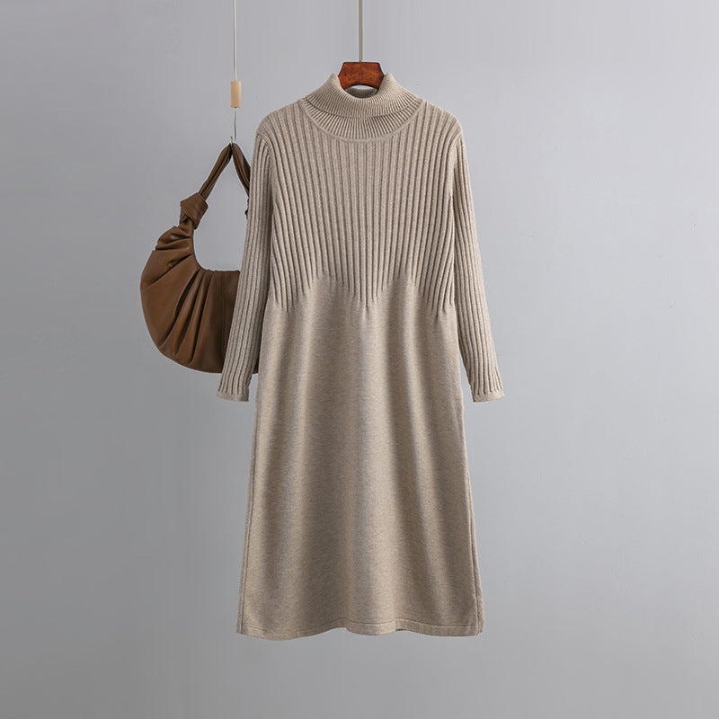 ZllKl Autumn and winter turtleneck thickened long knee sweater skirt women's New new base with loose knitted dress