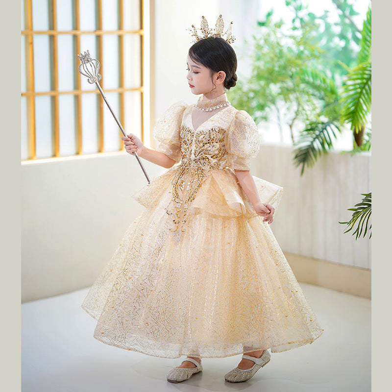 ZllKl Children's Dress Light Luxury Minority High-End Girl Princess Dress Flower Girl Host Piano Playing Tulle Tutu Evening Dress