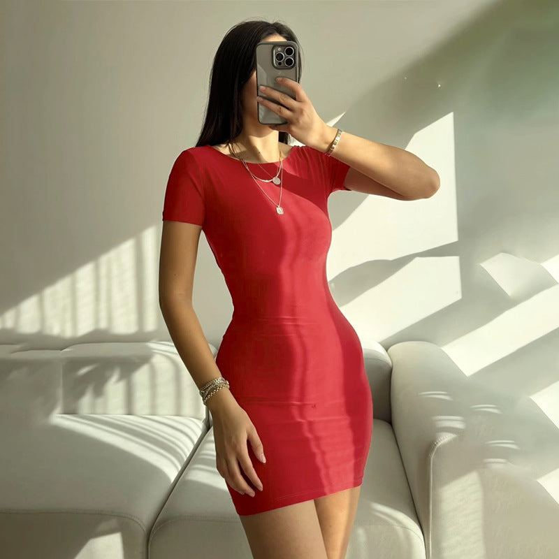 2025 D24DS118 New women's clothing summer new simple pure desire solid color backless waist hip dress women