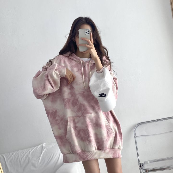 ZLLKL 2025 Cotton sweater women's hooded new women's clothing loose autumn and winter thickened fleece jacket large size top tie-dye