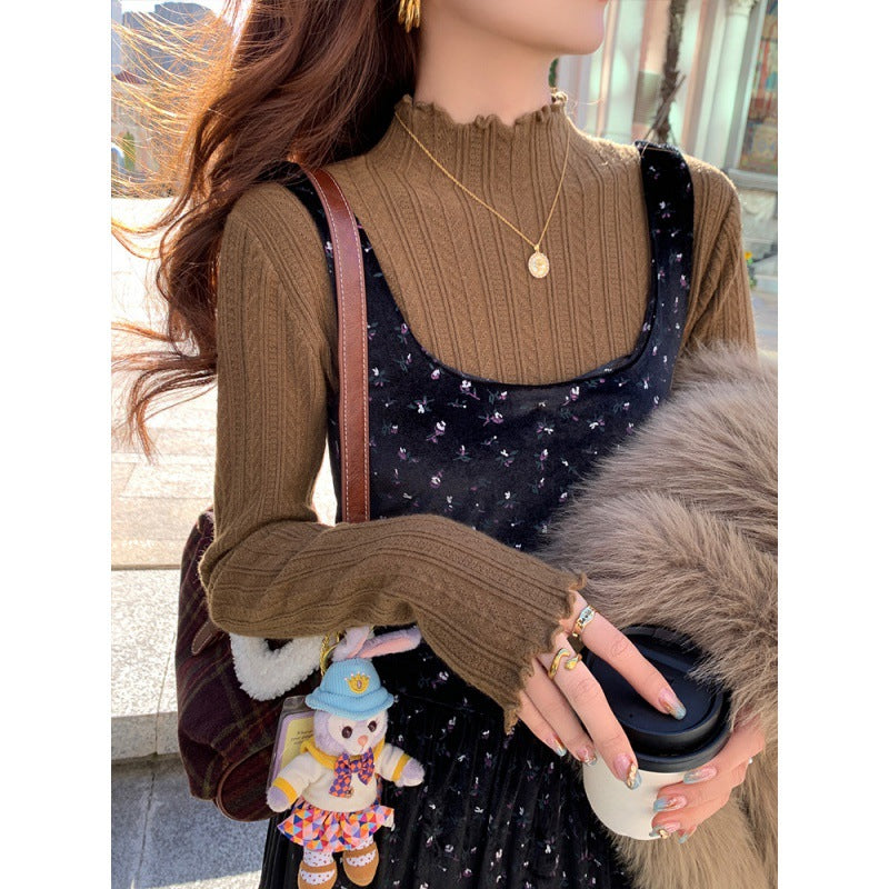 White bottoming shirt women's autumn and winter wear 2025 new semi-turtleneck fungus edge knitted sweater medium neck long-sleeved sweater