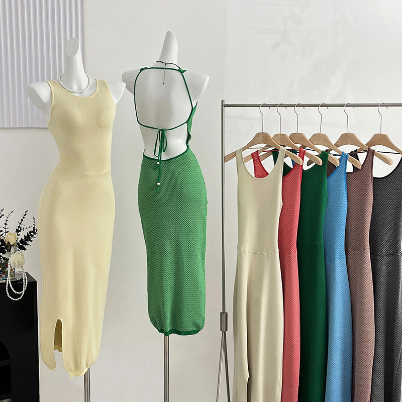 ZllKl 2025 women's clothing New summer new fashionable and sexy round neck slim-fit halter waist and hip dress