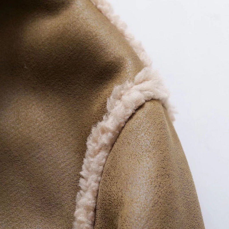 Cross-border 2025 European and American autumn and winter new anti-season explosion fur integrated splicing fleece double-sided jacket jacket women