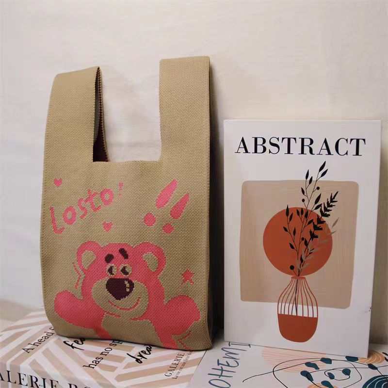 ZllKl Knitted Bag with Hand Gift Bag Handbag Rabbit Hand Bag Ins Large Capacity Gift Bag Small Handbag Wrist