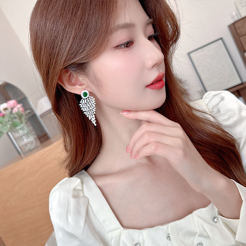 2025 Flowering with the same elegance temperament exaggerated zircon earrings full of colored treasures heavy industry earrings bridal banquet earrings