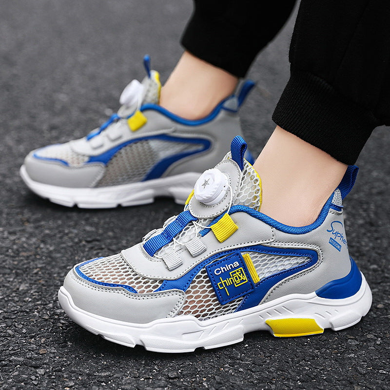 ZllKl Single Mesh Children's Shoes Boys 'And Girls' Sneakers Spring and Summer Mesh Breathable Boys' Running Shoes Rotating Button Children's Shoes