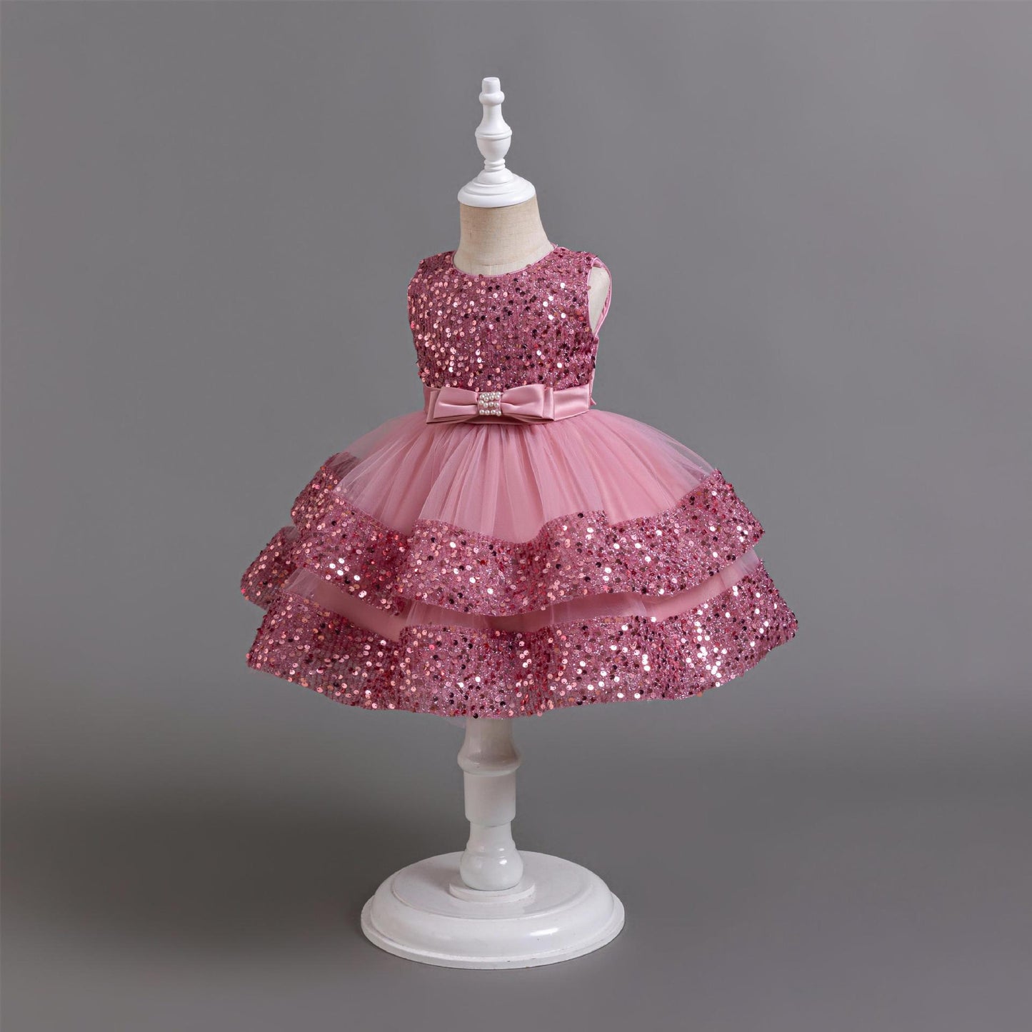 ZllKl Cross-Border New Arrival Red Children's Dress Sequined Princess Dress Baby Girl Birthday Banquet Skirt Girl Performance Wear