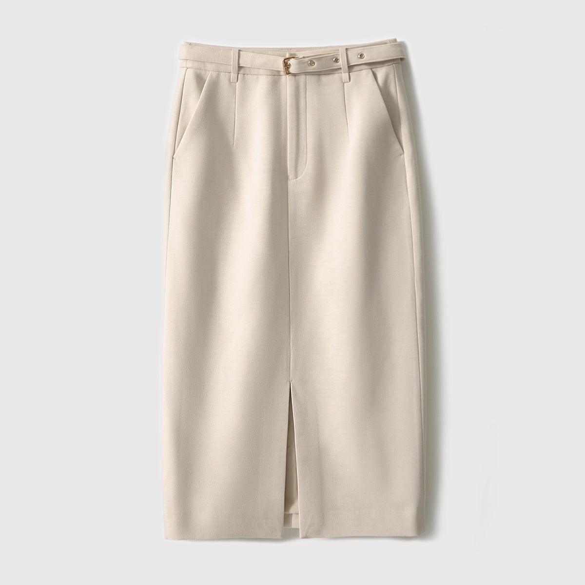 2025 Temperament lady wind~ good match, high waist split fork containing wool skirt white skirt spring and autumn women's clothing