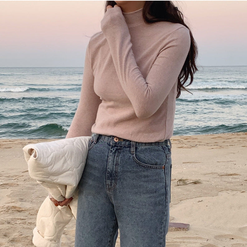 ZLLKL 6 colors, Korean semi-turtleneck double-sided German velvet bottoming shirt, women's autumn and winter inner wear, warm long-sleeved women's clothing, 2025 style clothes