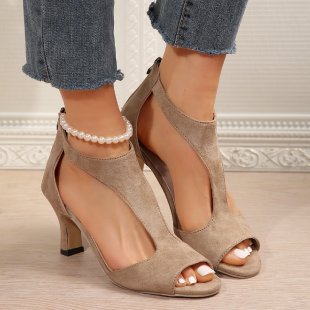 ZllKl Foreign Trade plus Size Women's Sandals Summer New European and American Sandals High Heels Peep Toe Back Zipper Chunky Heel Women's Sandals