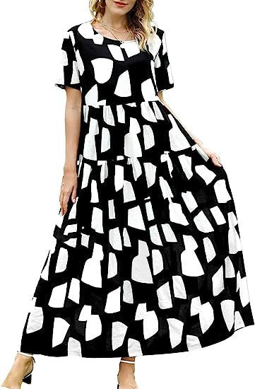 ZllKl Summer Beach Midi Dress Comfortable Pleated Dress Casual Loose Floral Dress
