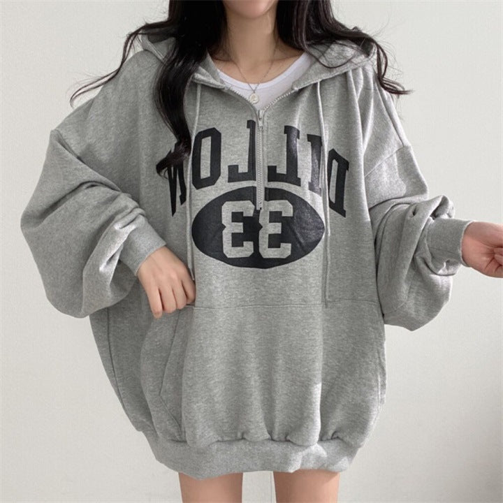 ZLLKL 2025 Zipper sweater women's hooded new women's clothing loose spring, autumn and winter thickened velvet thin clothes