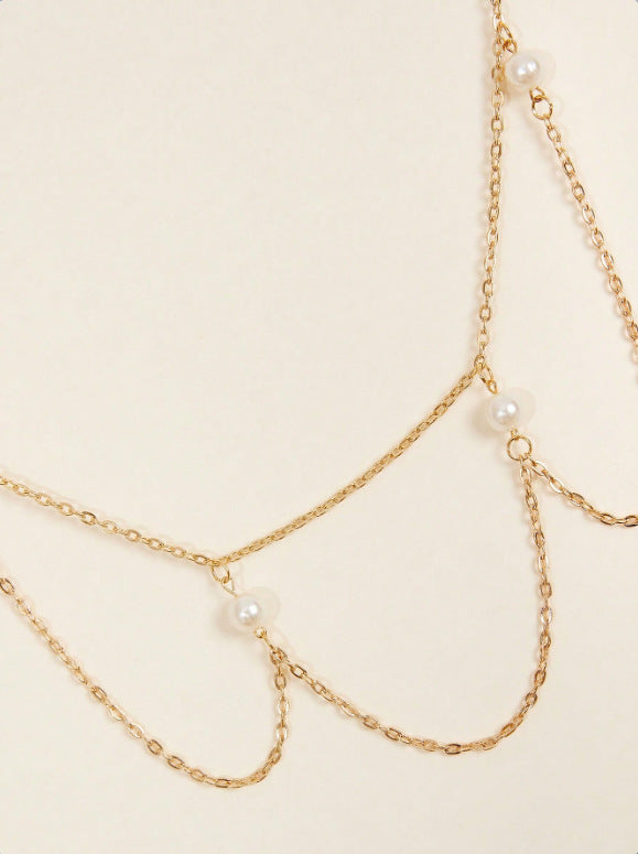 FB3370 2025 waist chain simple pearl joint cross wave fringe pendulum chain waist chain body chain
