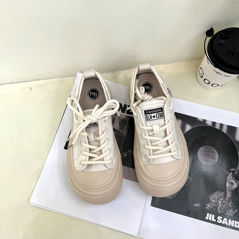 ZllKl Women's Thick-Soled Doll Head Canvas Sneakers New Bread Sports Casual All-Match White Shoes for Students
