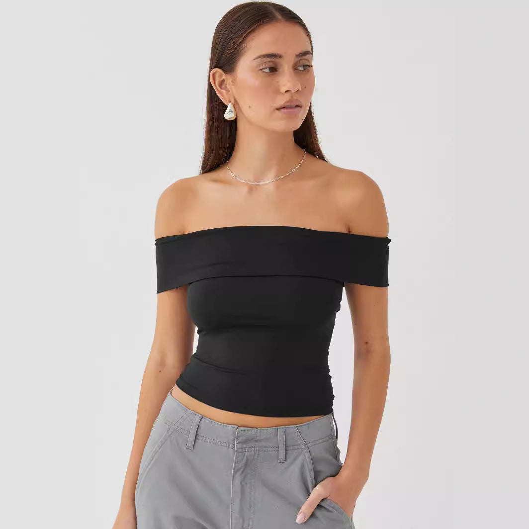 ZllKl European and American Women's Clothing Summer New Tube Top Sexy T-shirt off-Shoulder Hot Girl Pure Desire Style Top for Women