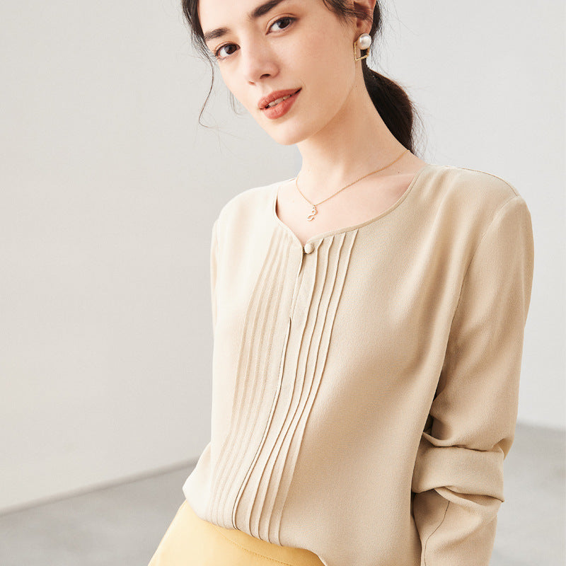 Silk shirt women's spring and summer new long-sleeved Hangzhou solid color OL wind heavy sand washed mulberry silk shirt