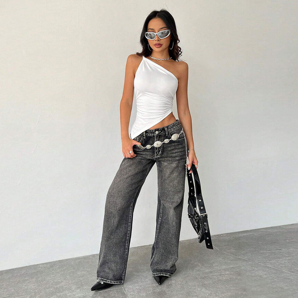 International Station Cross-border Women's Clothing n Sweet and Spicy Vest Spring and Summer New Irregular Hoop Off-Shoulder Top