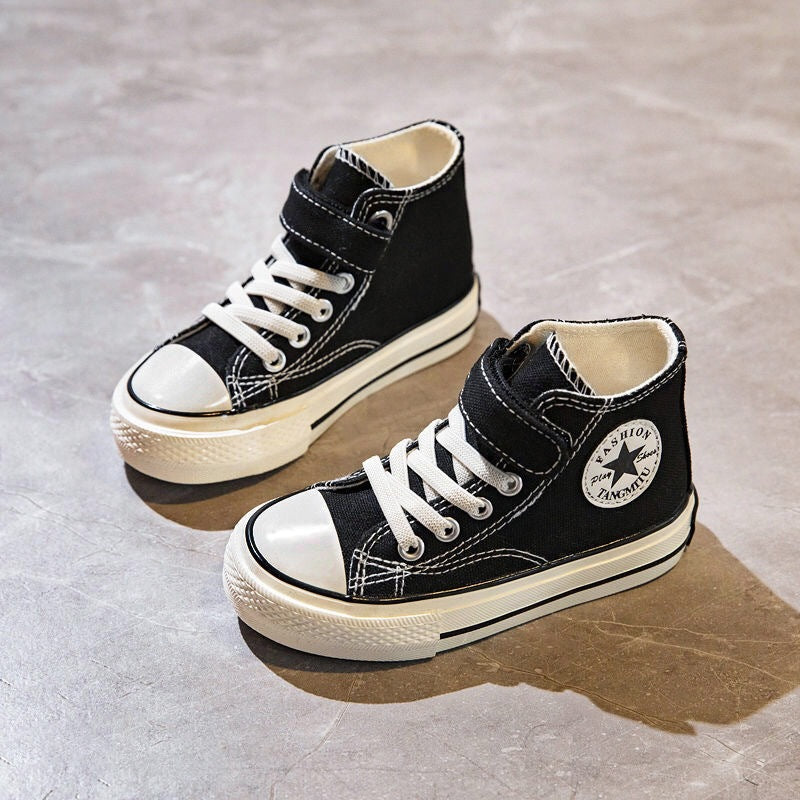 ZllKl Children's High-Top Canvas Shoes Spring New Girls Internet-Famous Skateboard Shoes Middle and Big Children Magic Stick Shoes Boy's Cloth Shoes