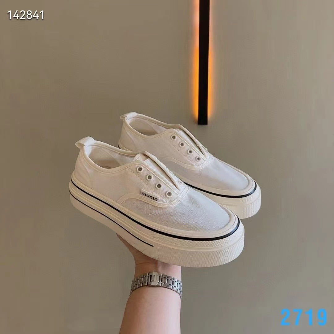 ZllKl New Summer Thin Mesh Surface Shoes Women's Platform Muffin Sneakers Slip-on Canvas Lazy Sports Casual Shoes Fashion